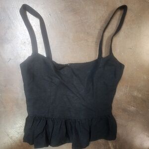 ✨ Emerson Fry Black Linen Smocked Peplum Tank – Size M – NWT $256